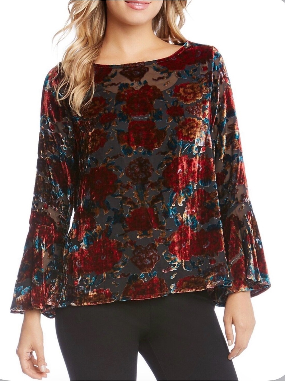 Karen Kane Velvet Floral Boho Long Bell Sleeve Size XL